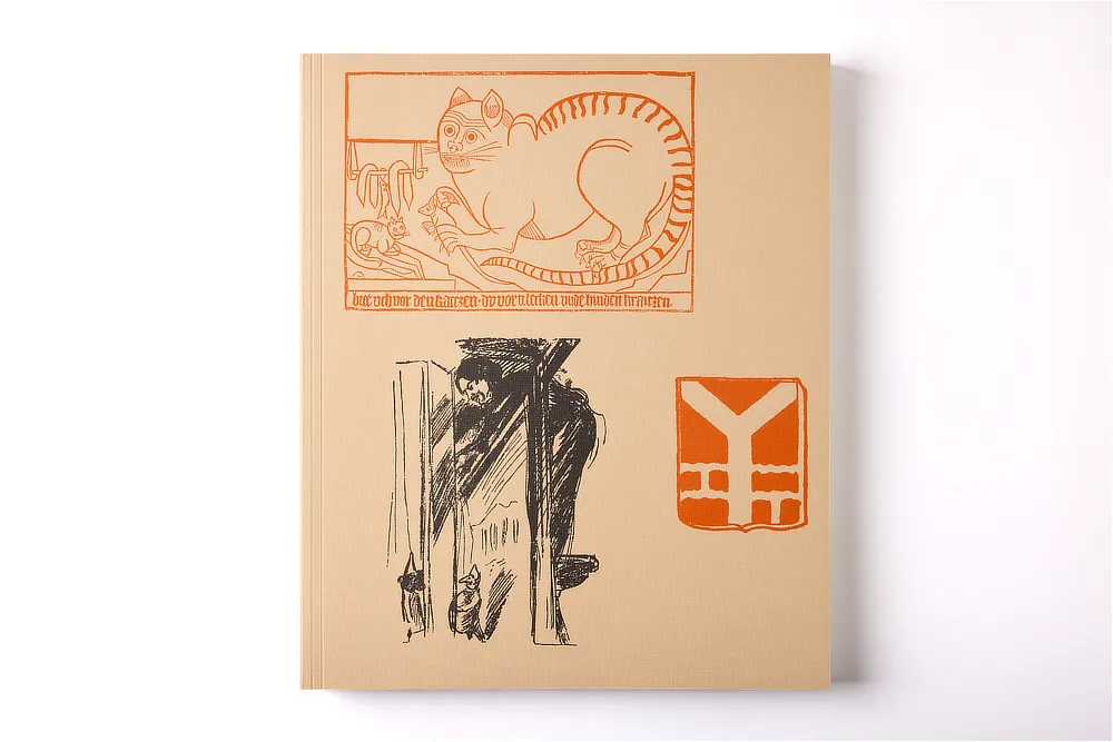 Portada frontal del libro de arte Alfred Jarry con ilustraciones clásicas en naranja y negro sobre un papel de tono crema de alta calidad.